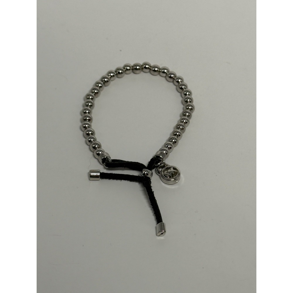 Contemporary Signed Michael Kors Silvertone Beaded Bracelet W/Sliver Clasp Good